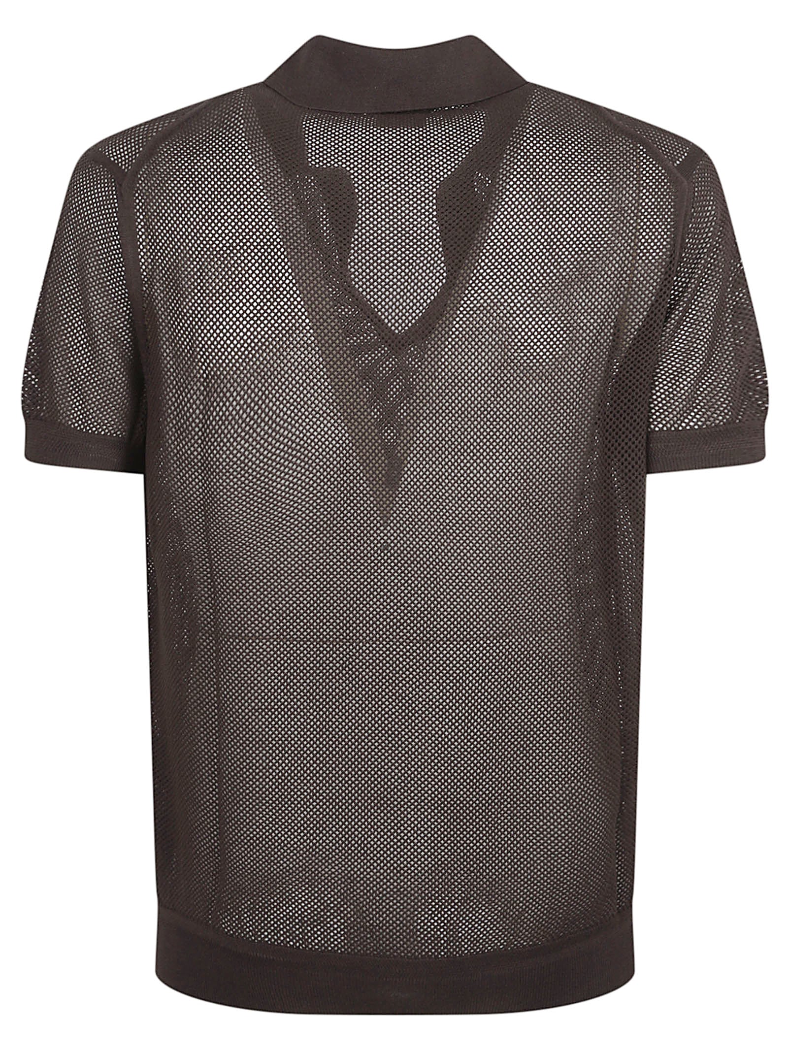 Semi-Transparent Brown Mesh Knit Polo Shirt