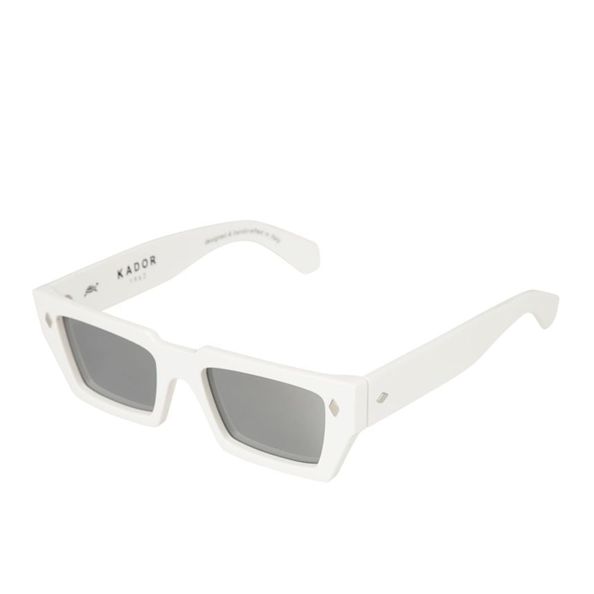 Disko Glossy White Rectangular Frame Sunglasses with Metallic Accents