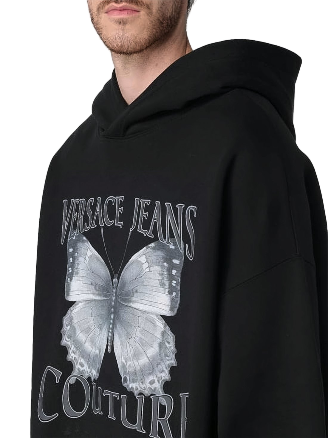 Relaxed-Fit Black Hoodie with Graphic Butterfly Design