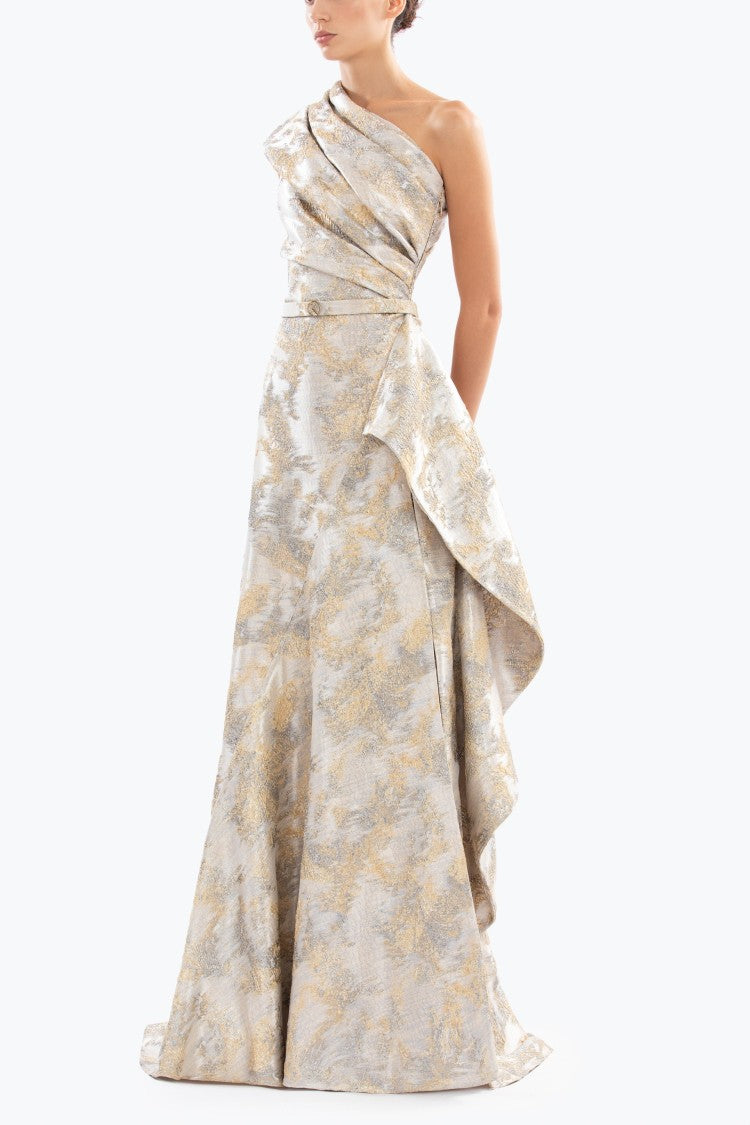 One -Shoulder Brocade Dress