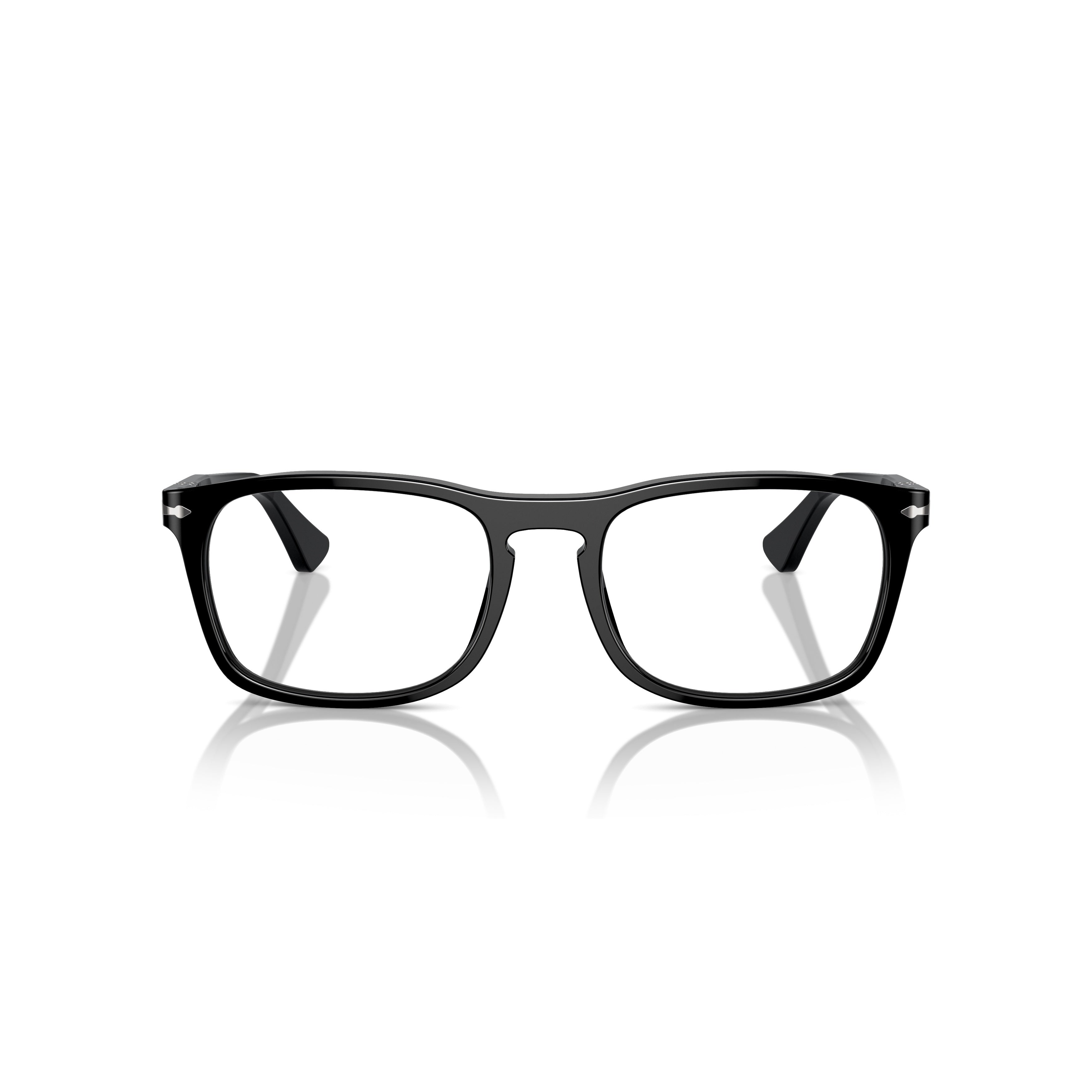 0po3344v Glossy Black Acetate Rectangular Frames with Silver Accents