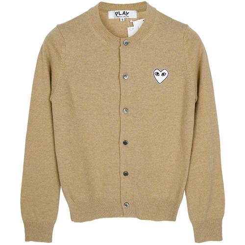 Wool Cardigan with Button-Up Front and Heart Logo