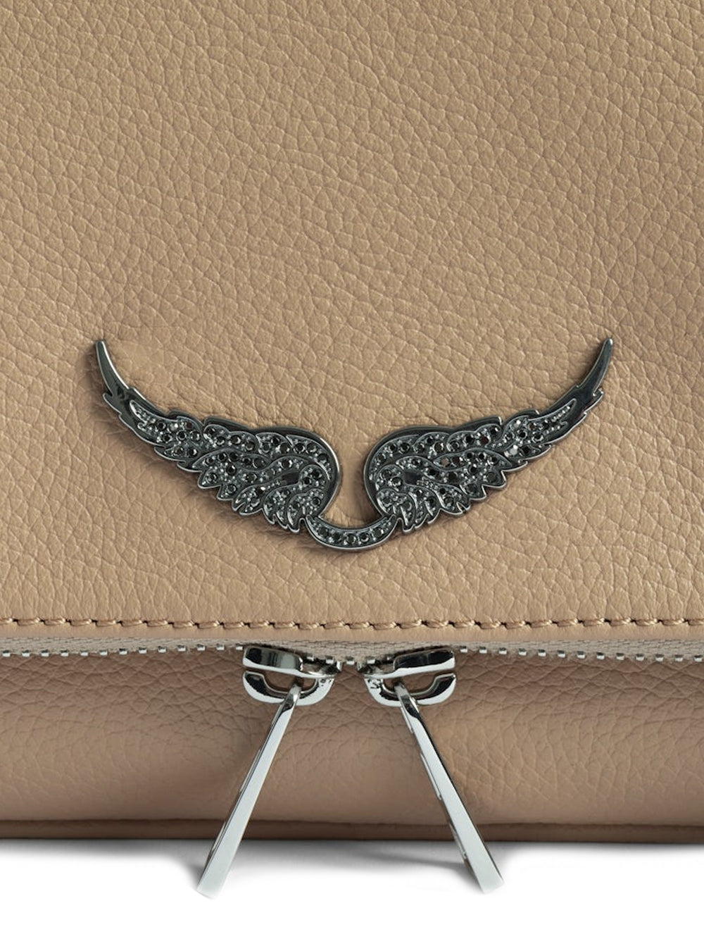 Pebbled Texture Rectangular Clutch with Wing Emblem