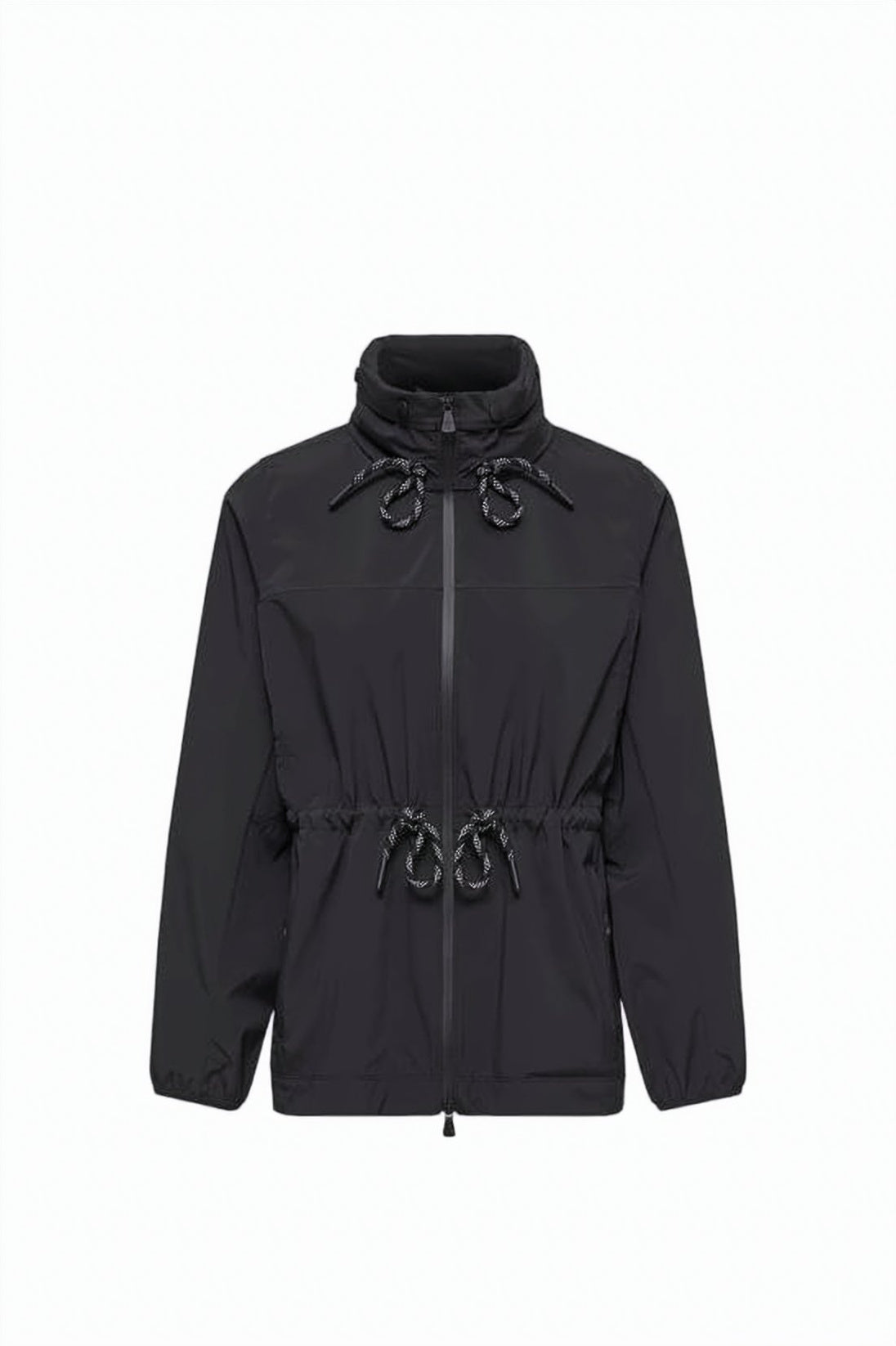 Fitted Black Jacket With Adjustable Waist And Hood