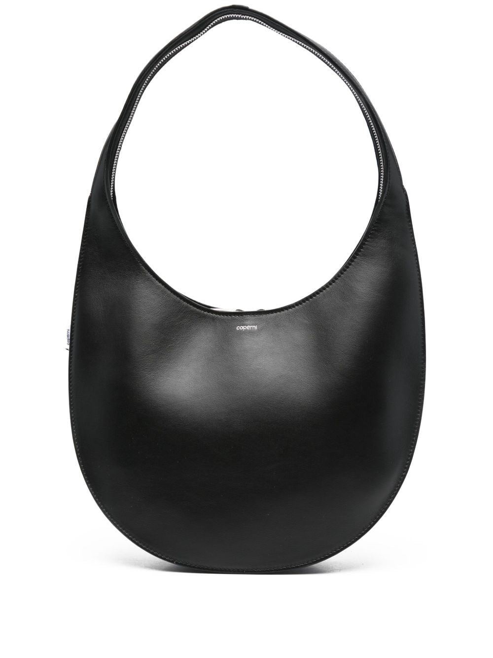Crescent-Shaped Black Leather Handbag