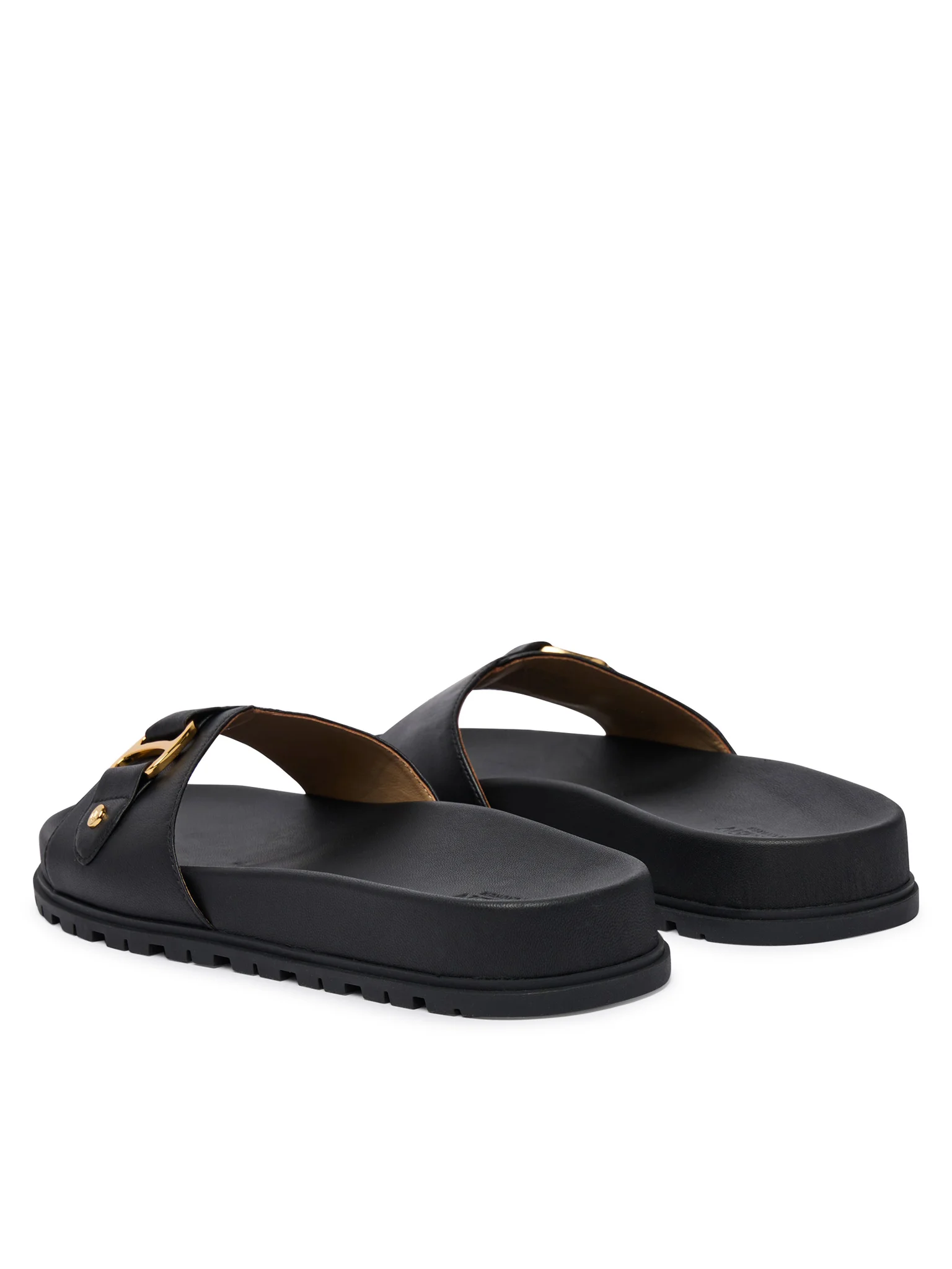 Slide Sandals with Gold-Tone Buckle Detail