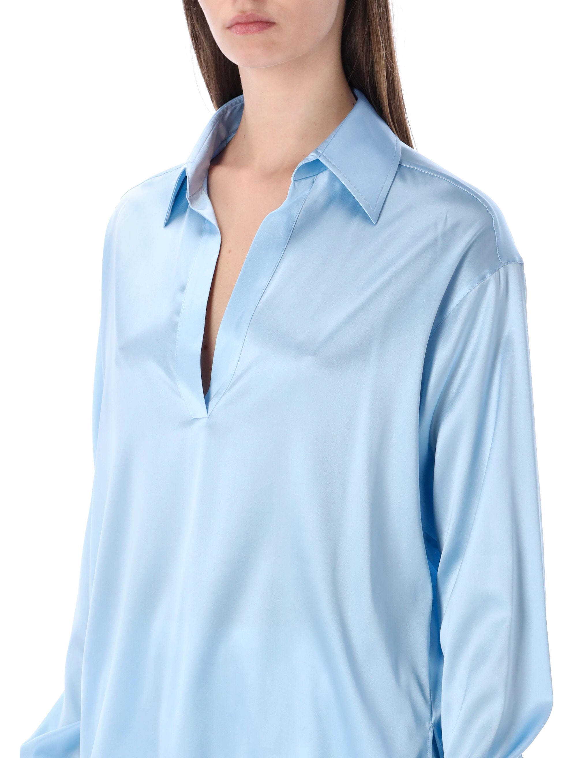Stretch Silk Satin Polo With Tonal Logo