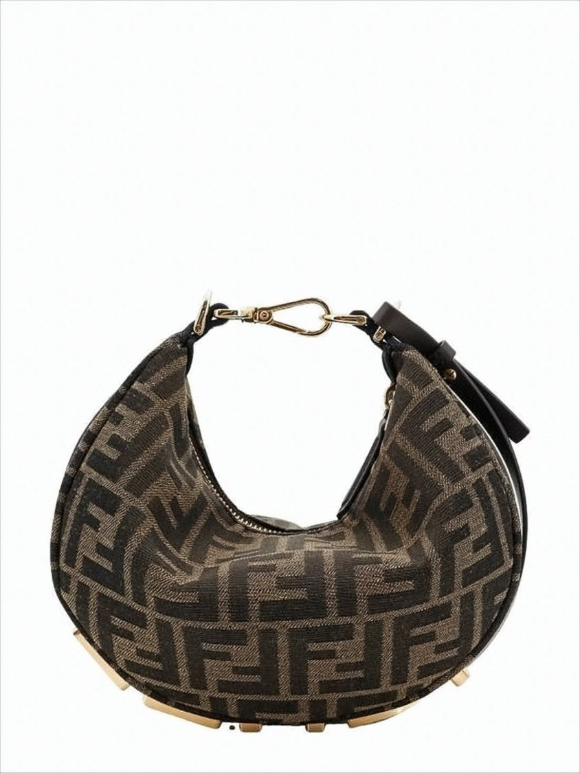 Crescent-Shaped Shoulder Bag With Monogram Pattern