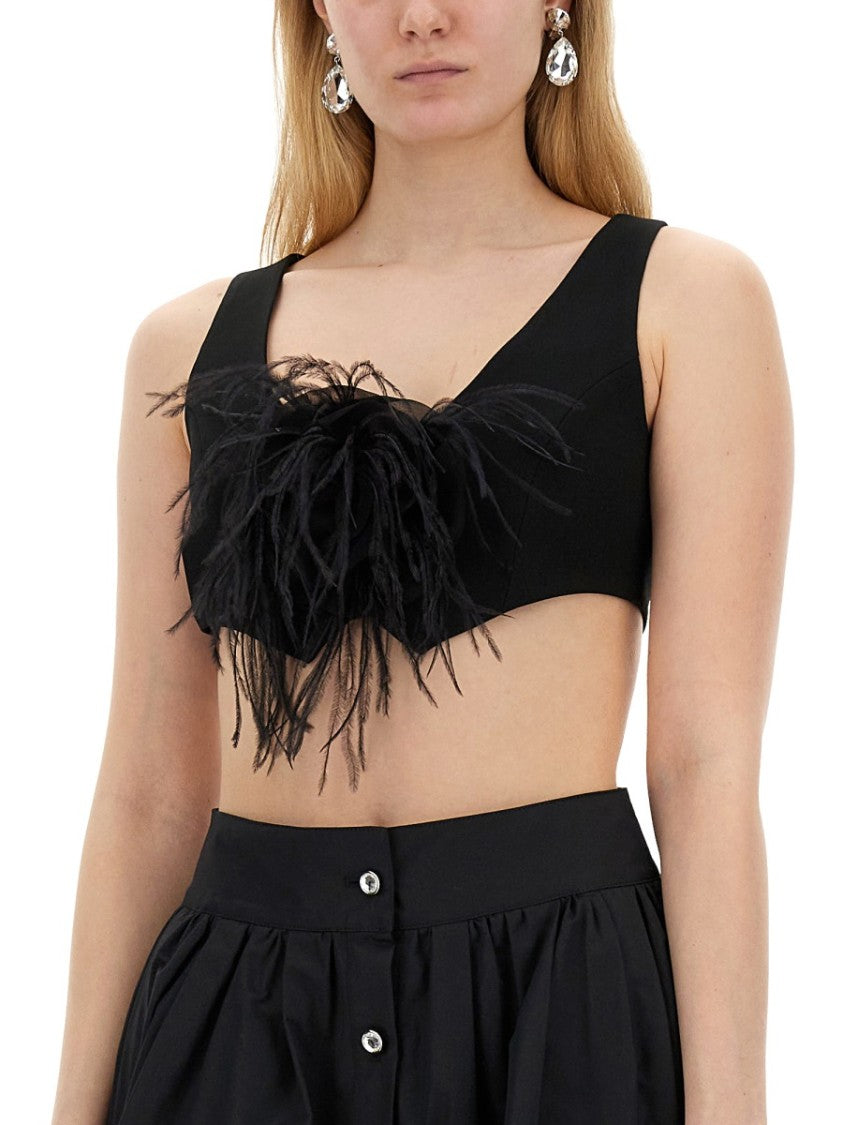 Cropped Black Vest With Feather Embellishment
