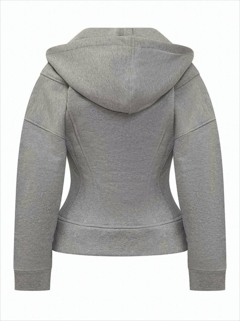 Fitted Grey Organic Cotton Hoodie With Structured Paneling