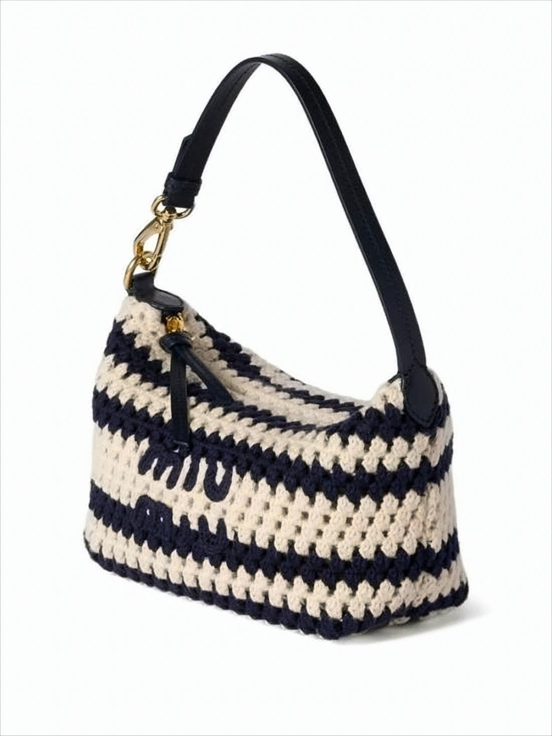 Crochet Design Tote Bag with Leather Handle
