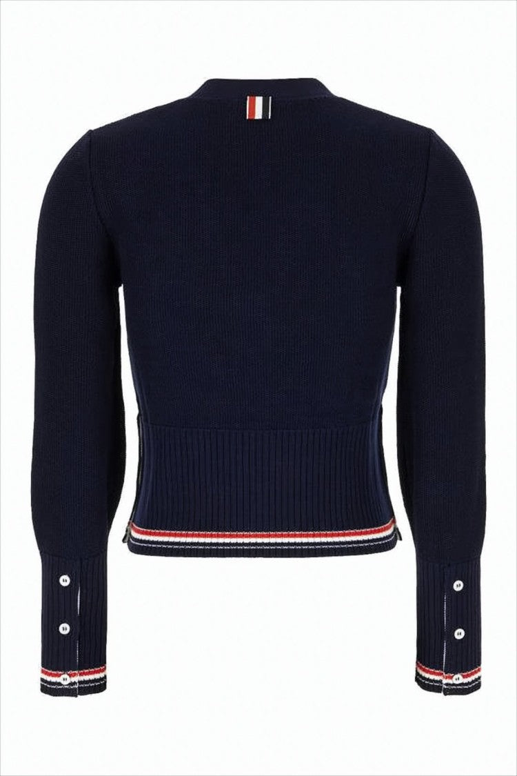 Deep V-Neck Cardigan with Tricolor Accents