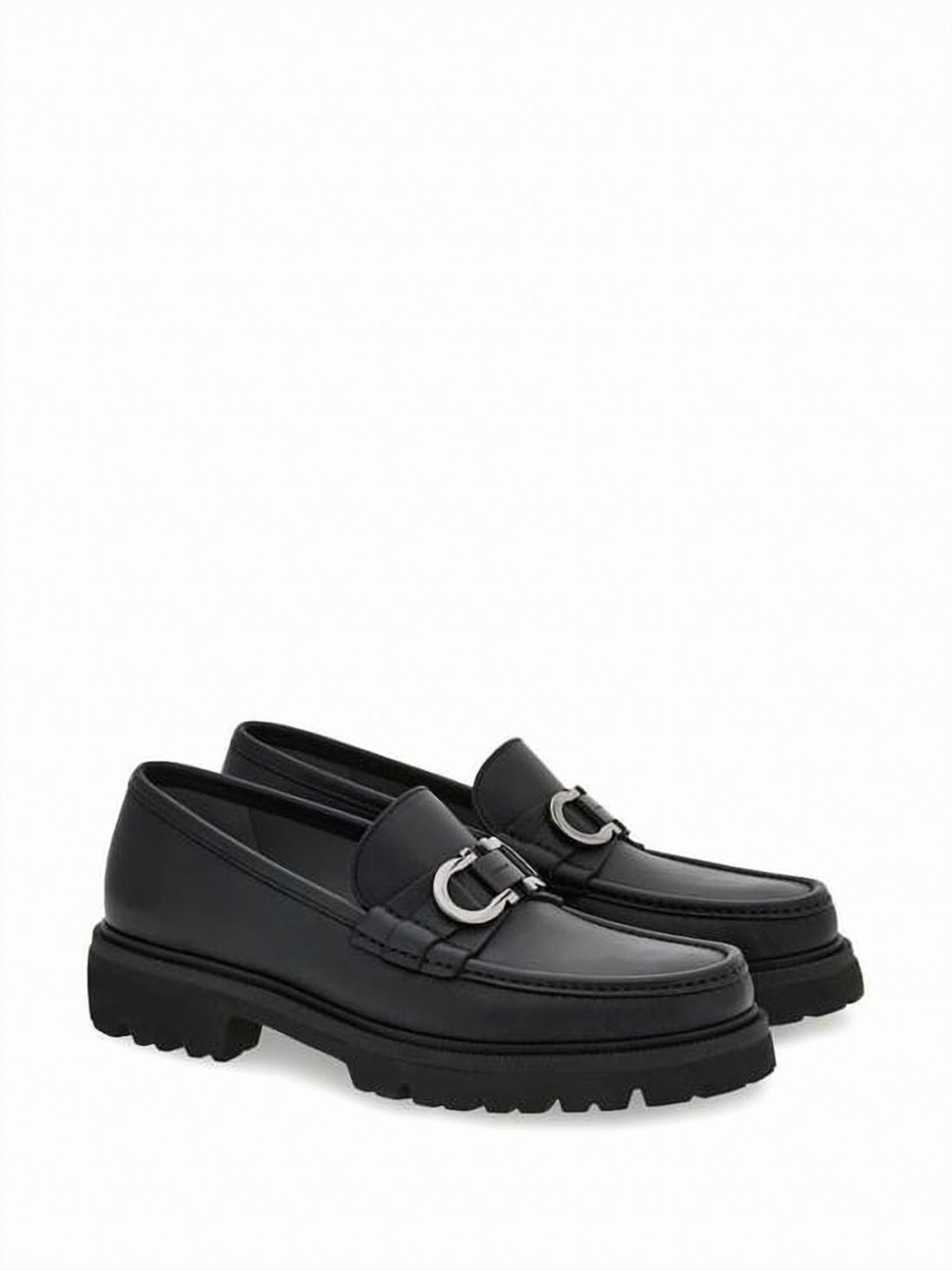 Black Calf Leather Loafers With Silver Metal Detail