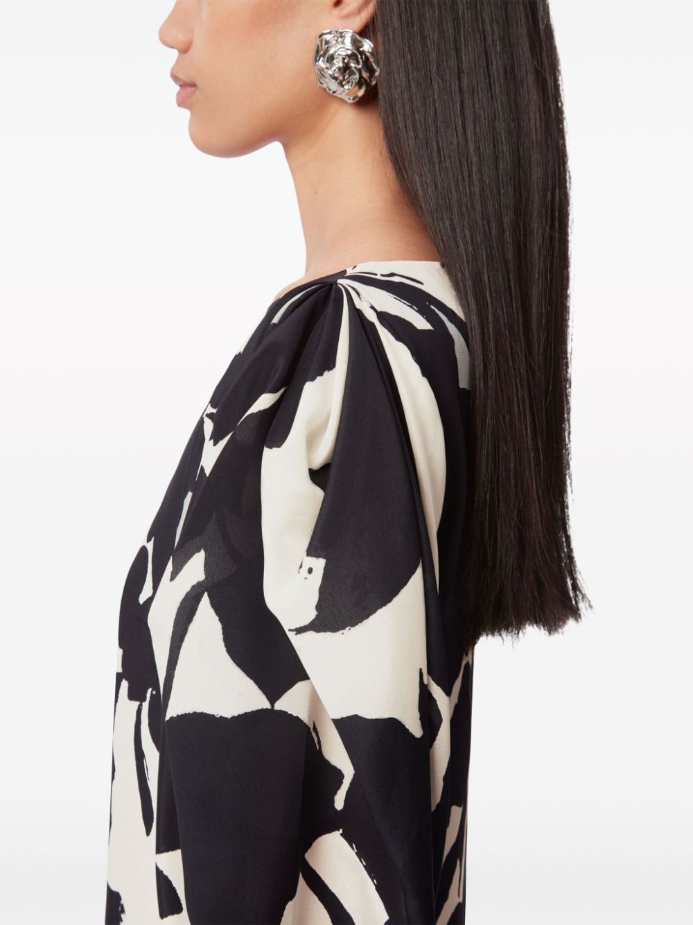 Abstract Print Silk Twill Shift Dress