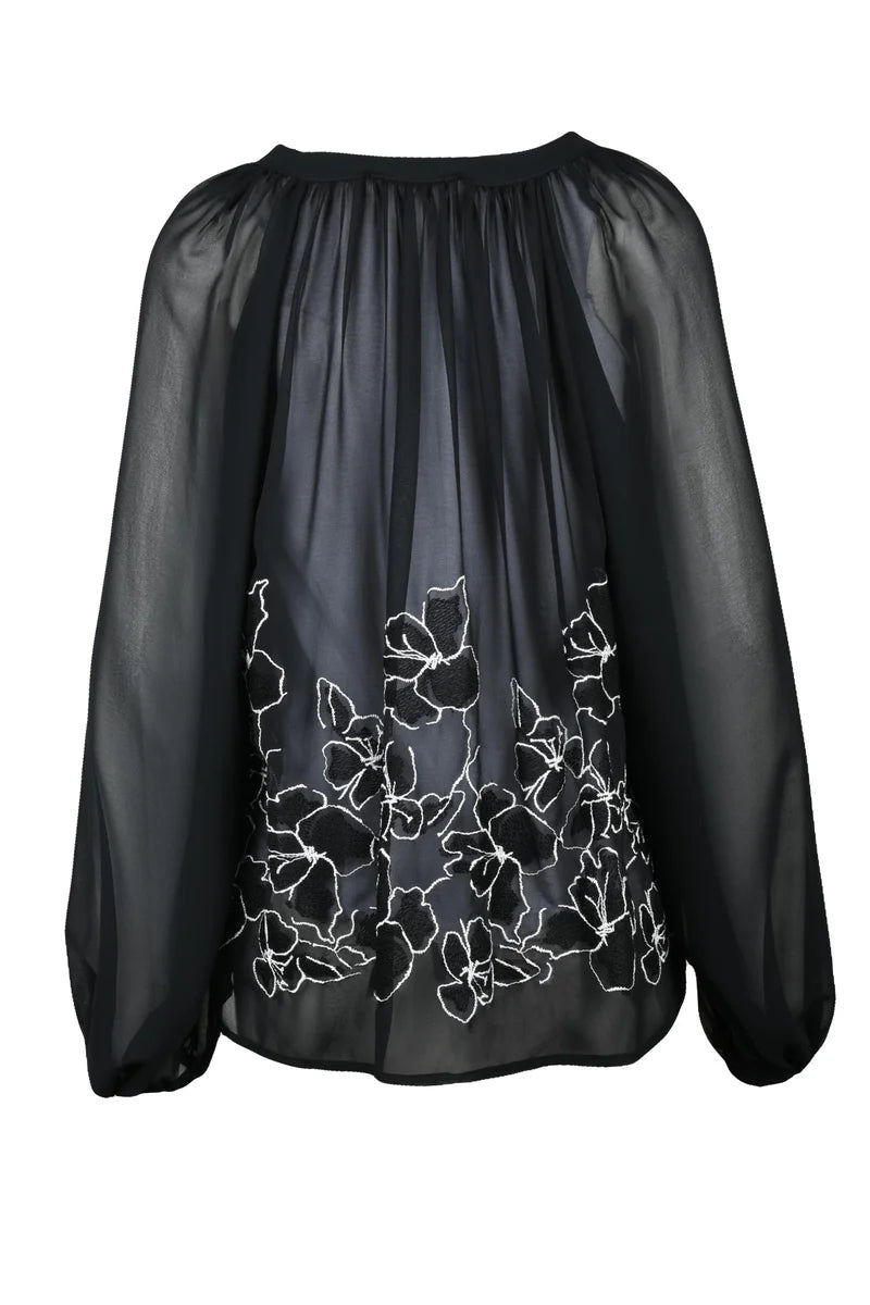Voile Blouse Puff Sleeves Black