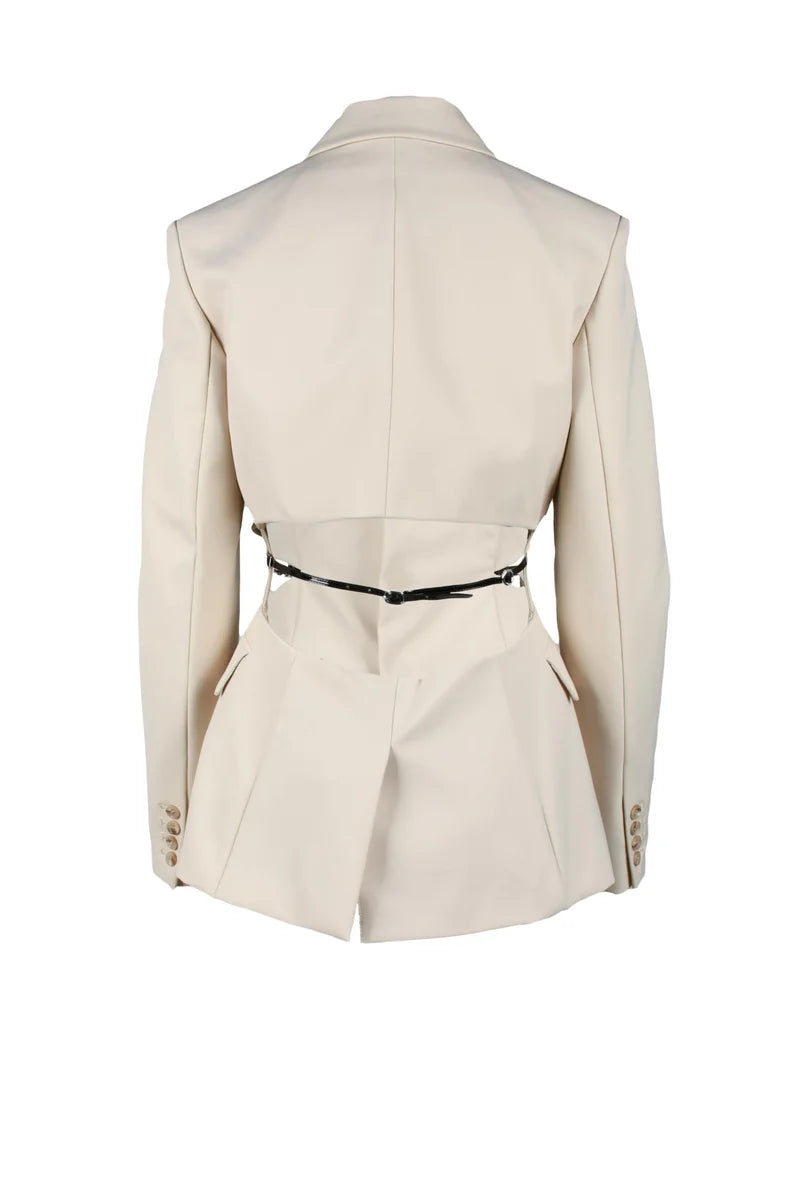 Beige Tailored Jacket with Structured Shoulders