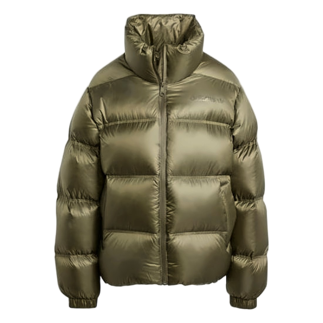 High-Collar Brown Puffer Jacket With Horizontal Quilting