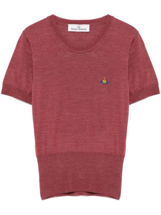 Fitted Short-Sleeved Knit Sweater with Ribbed Hem