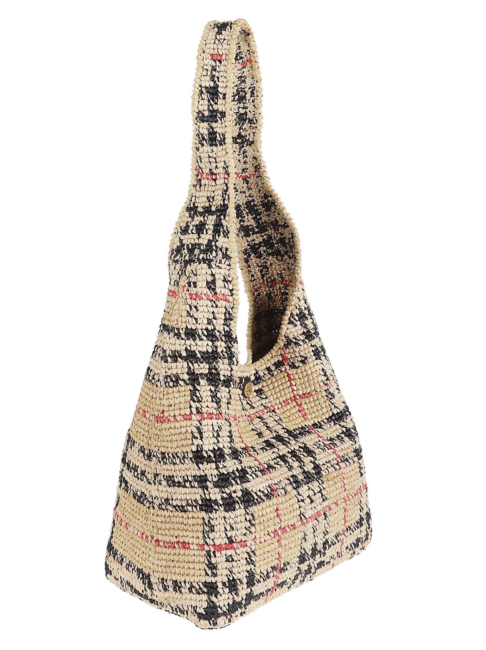 Woven Raffia Bag with Checkered Pattern