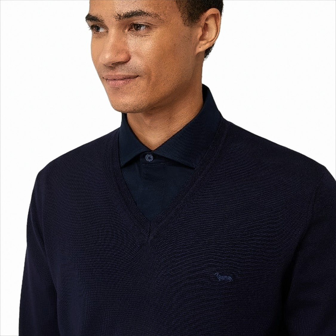 Textured Knit V-Neck Pullover In Rich Blue