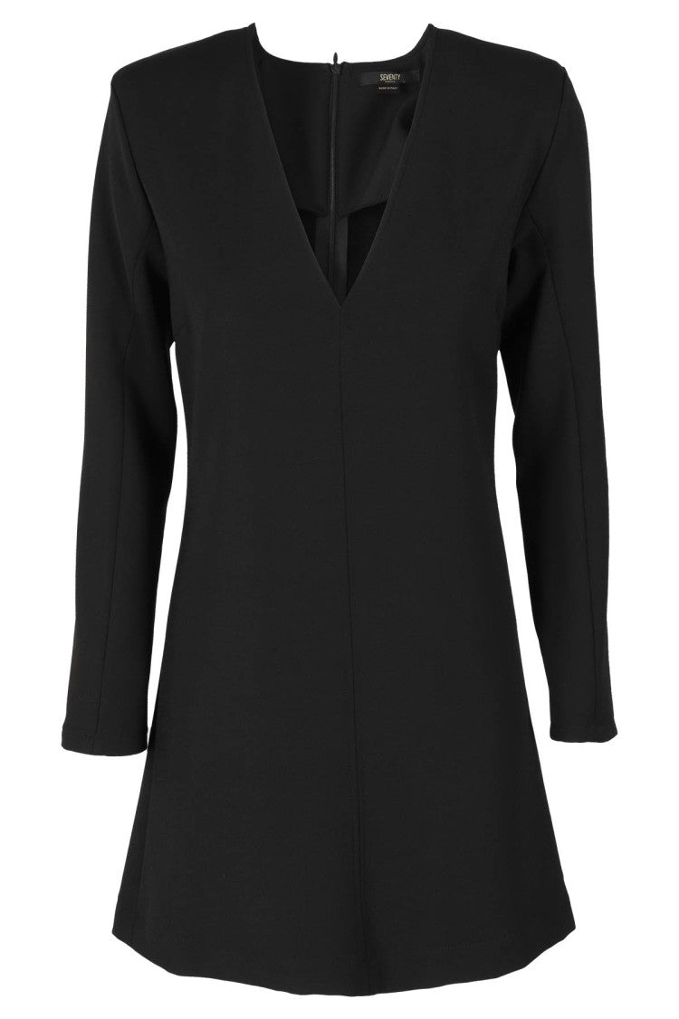 Bistretch Dress With V-Neck And Long Sleeves