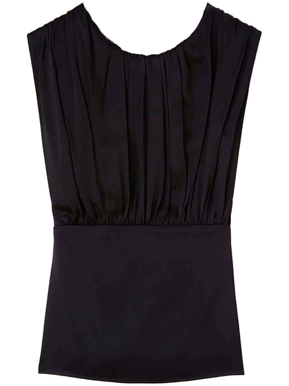 Black Structured Gathered Acetate Top