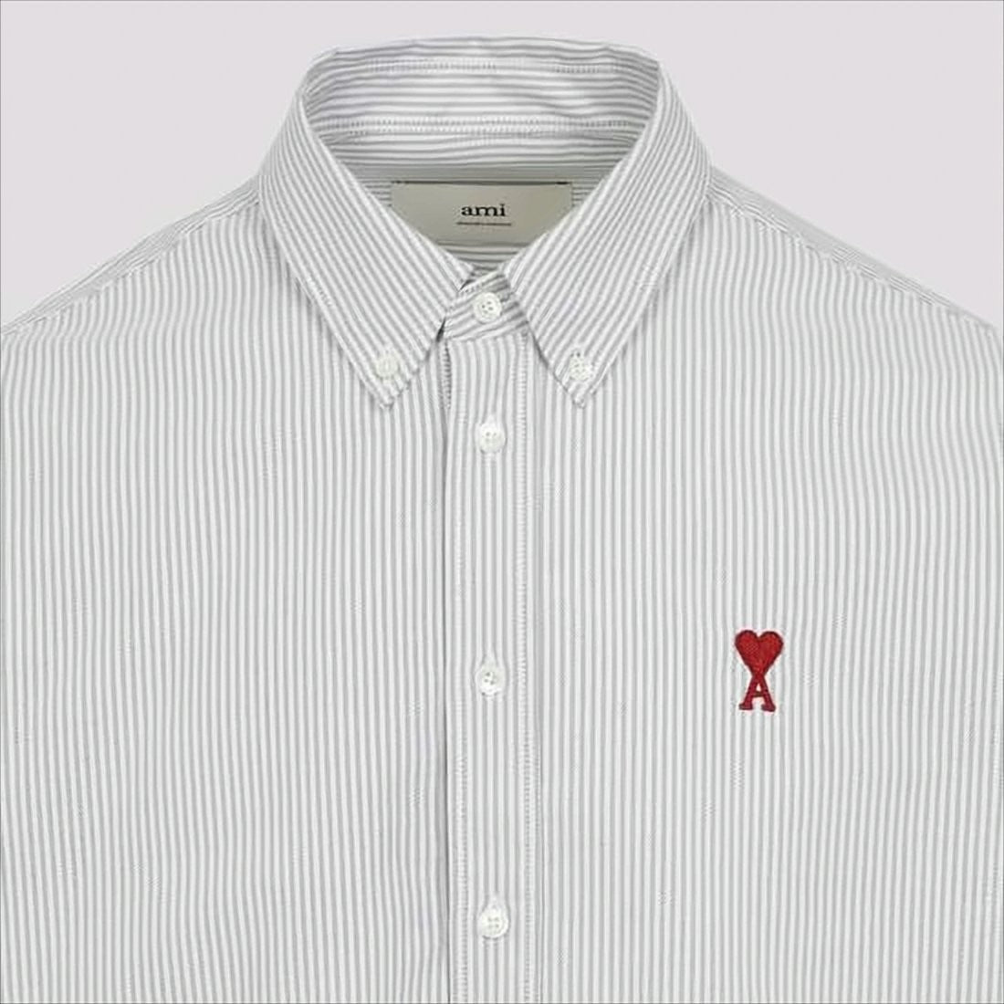 Button-Up Shirt with Vertical Stripes and Embroidered Heart