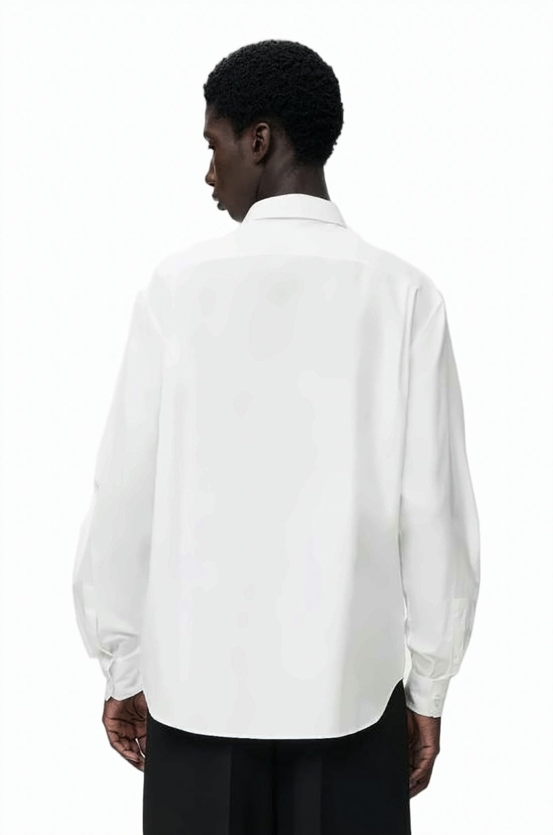 Crisp White Long-Sleeve Shirt With Pointed Collar And Tonal Embroidery