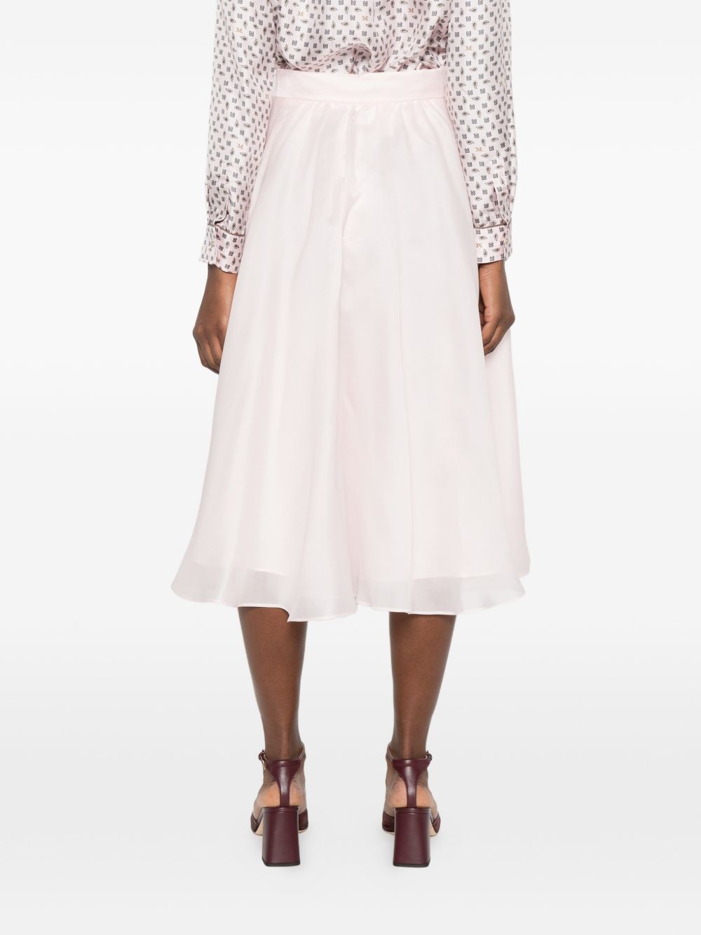Flared Silk Midi Skirt with Invisible Zip Closure