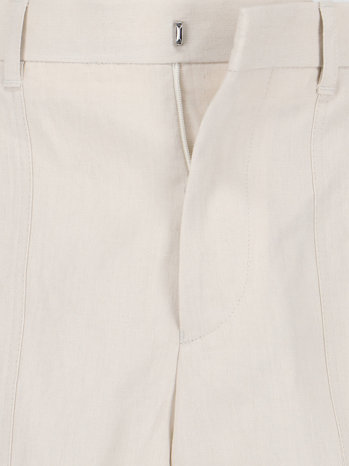 Cream Linen-Cotton Blend Tailored Shorts