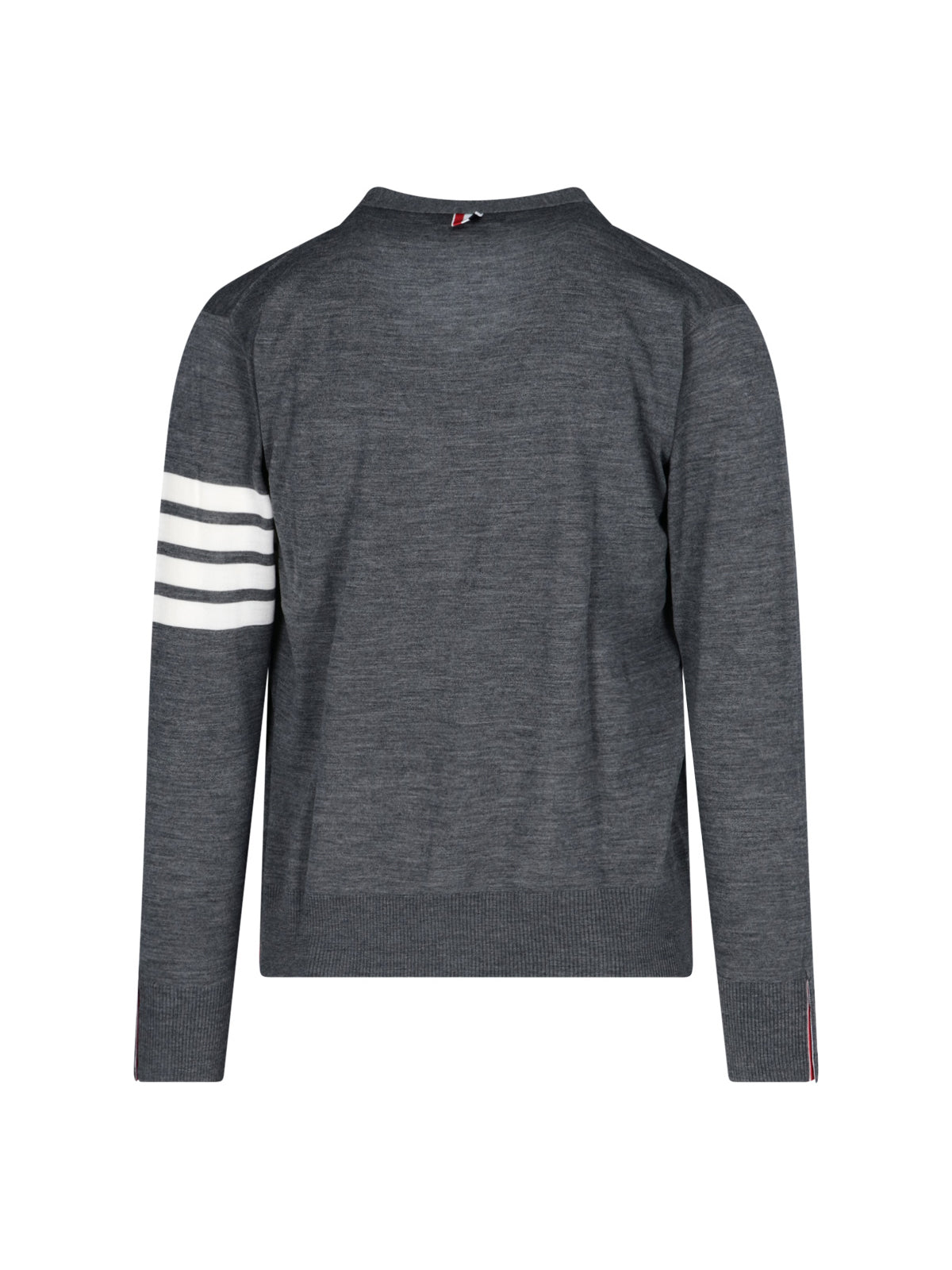 Grey Virgin Wool Cardigan With Iconic 4-Bar Intarsia