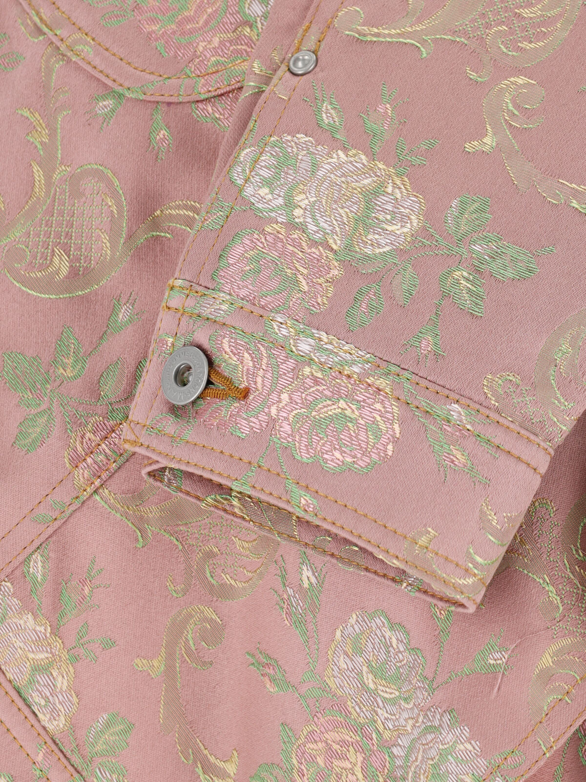 Pink Floral Jacquard Damask Cropped Jacket