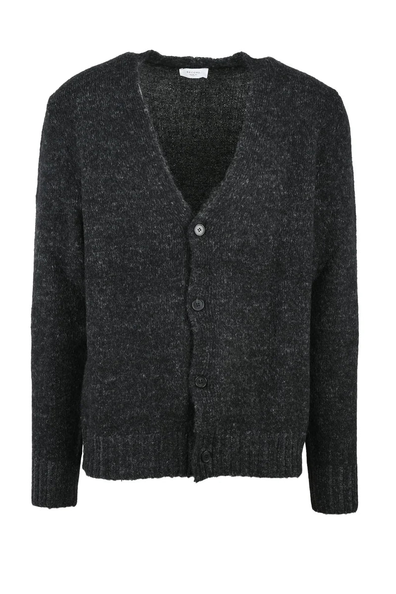Button-Front Cardigan in Dark Textured Knit