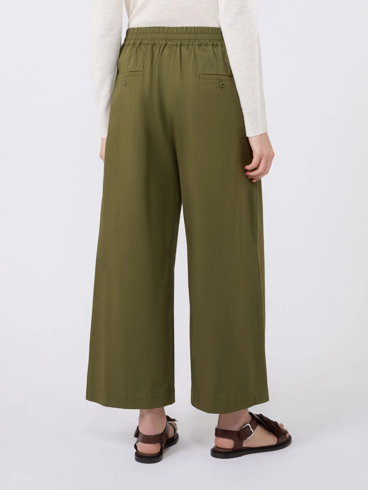 Pleated Wide-Leg Cropped Pants with Comfortable Elastic Waistband