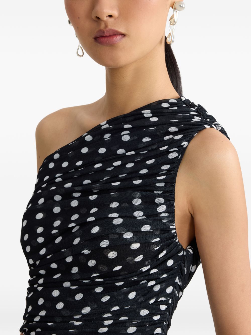 Ruched One-Shoulder Mini Dress With Bow Detail