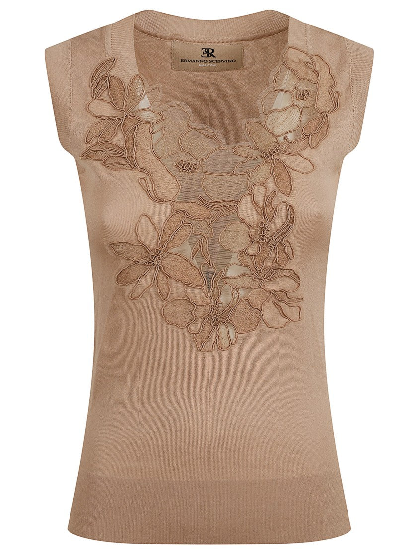 Sleeveless Top With Floral Embroidery