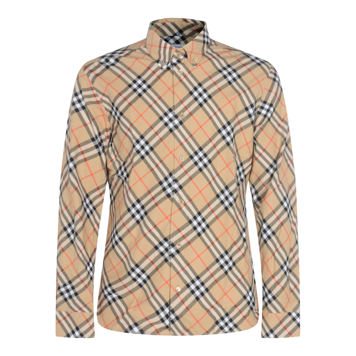 Beige Long-Sleeve Shirt With Burberry Check Pattern