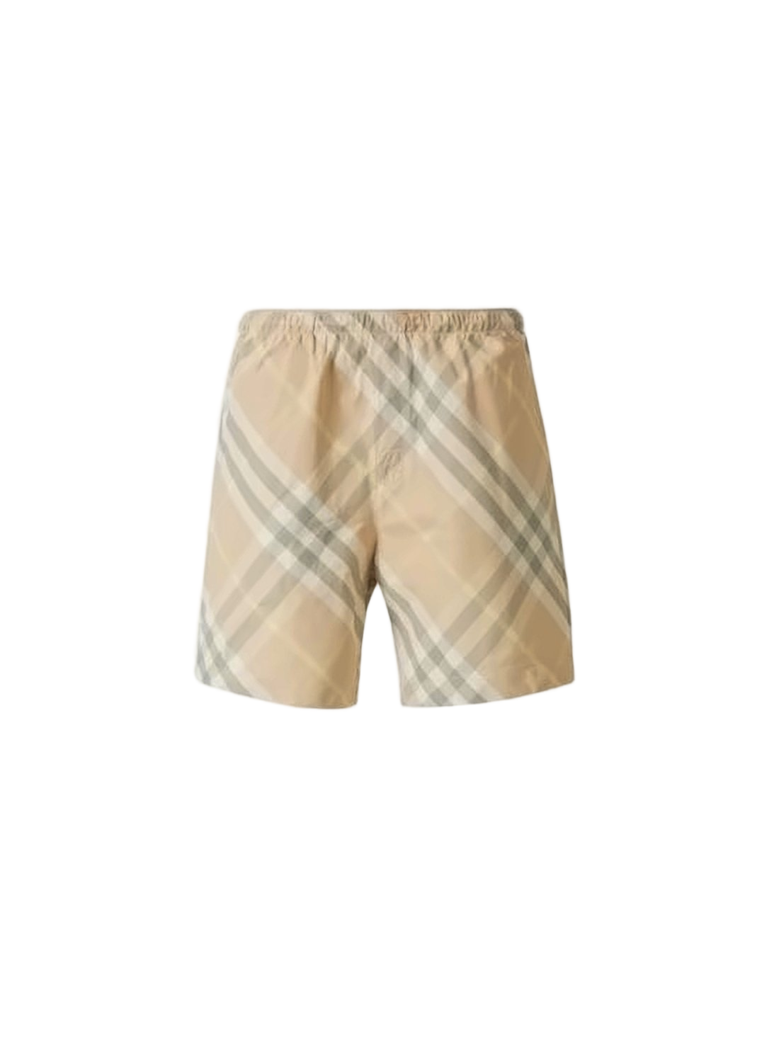 Beige Check Swim Shorts with Elastic Waistband