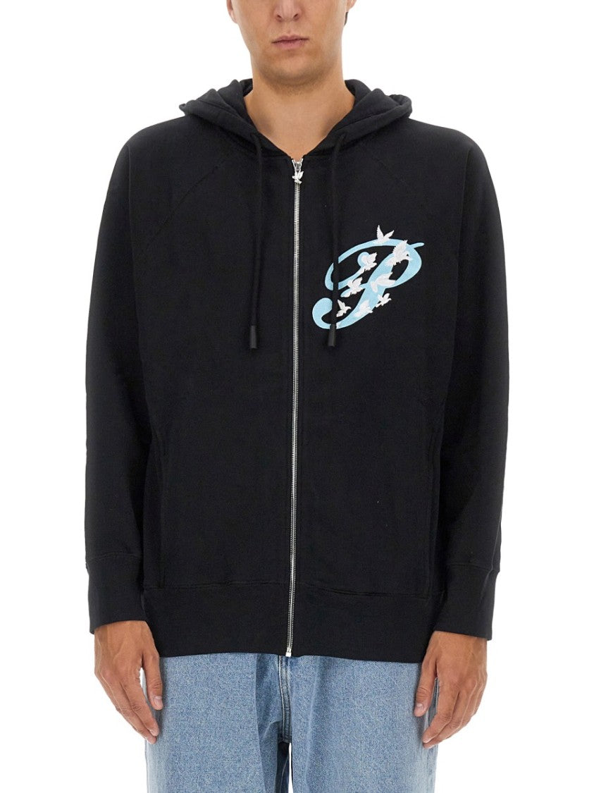 Black Zip Sweatshirt With Graphic Design