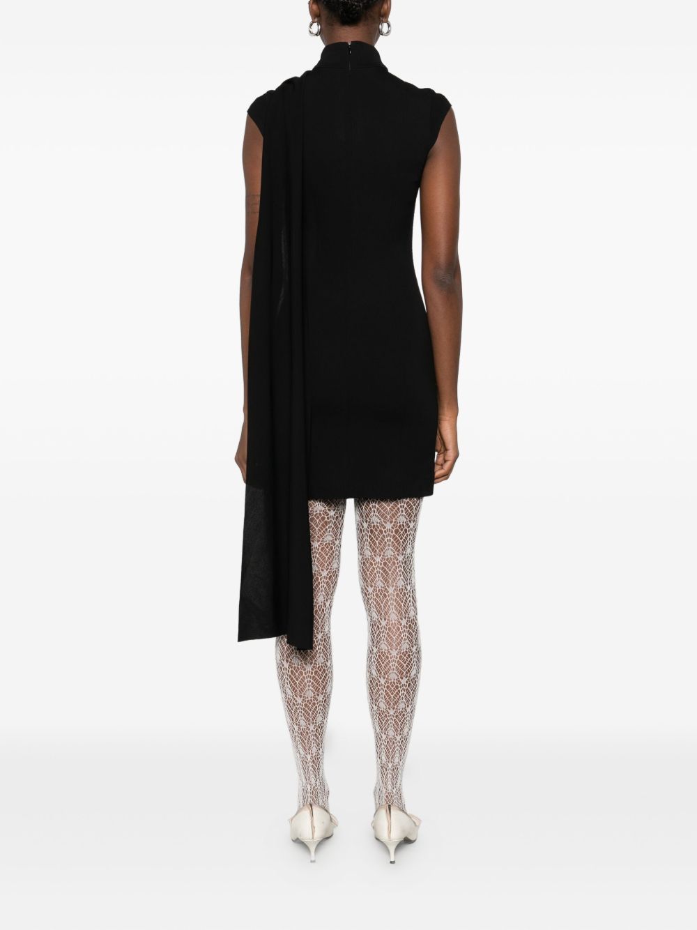 High Neck Asymmetric Hem Mini Dress