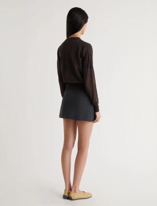 Semi-Sheer Brown Sweater With Gathered Waist And Cuffs