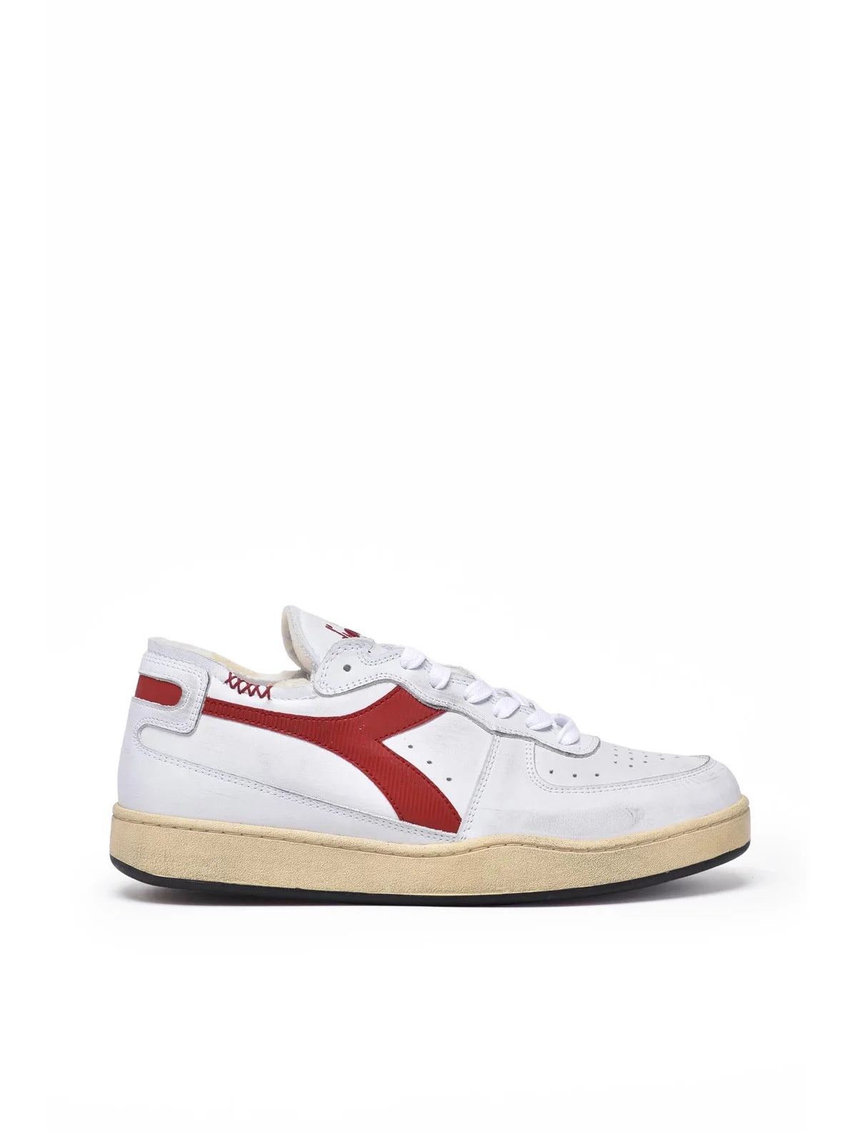 Grey Red Leather Basket Row Sneakers