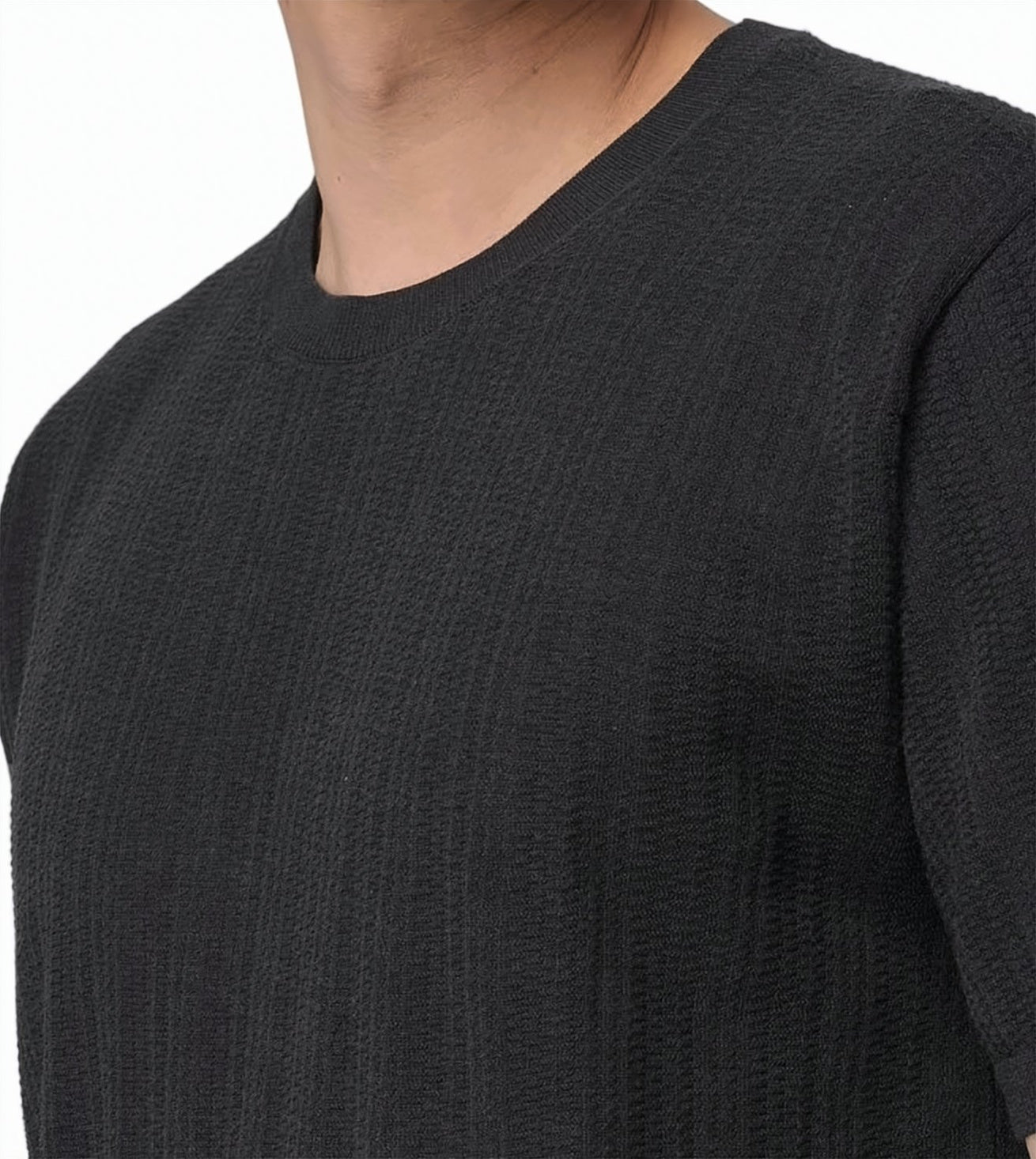 Structured Knit Ribbed Crewneck T Shirt