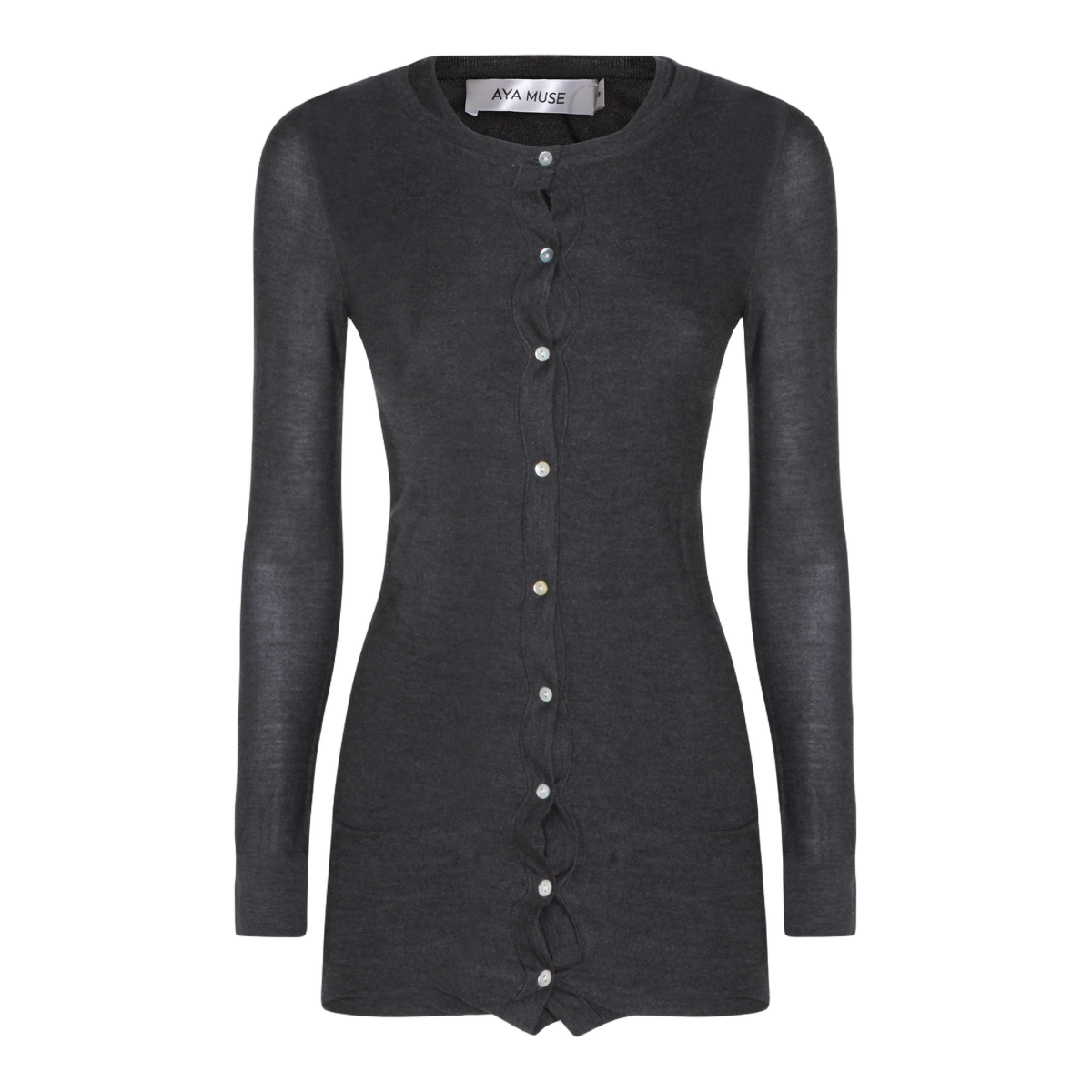 Fitted Black Mini Dress with Scalloped Hem