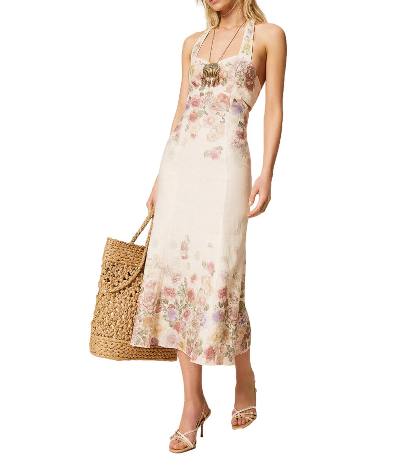 Long Cut-Out Dress with Floral Detailing