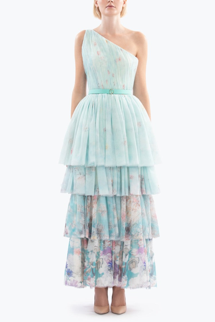 Floral Printed One-Shoulder Dress