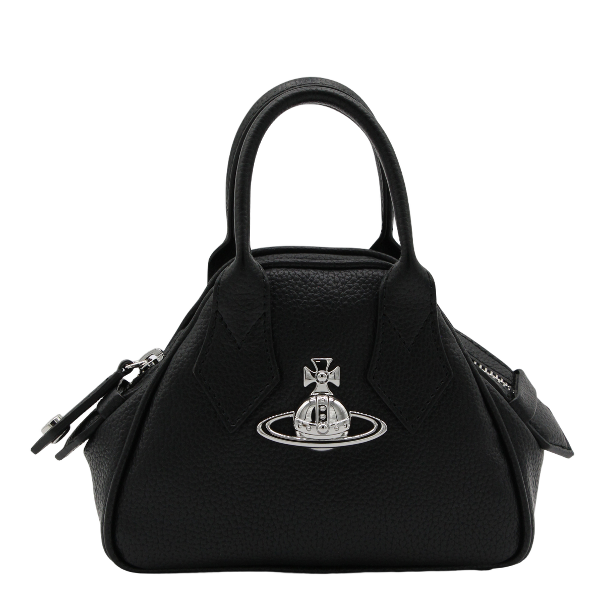 Structured Black Handbag with Silver-tone Emblem