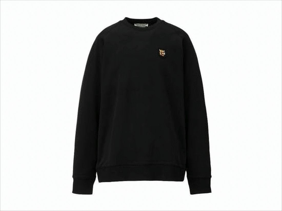 Long-Sleeve Black Sweatshirt With Embroidered Tiger Emblem