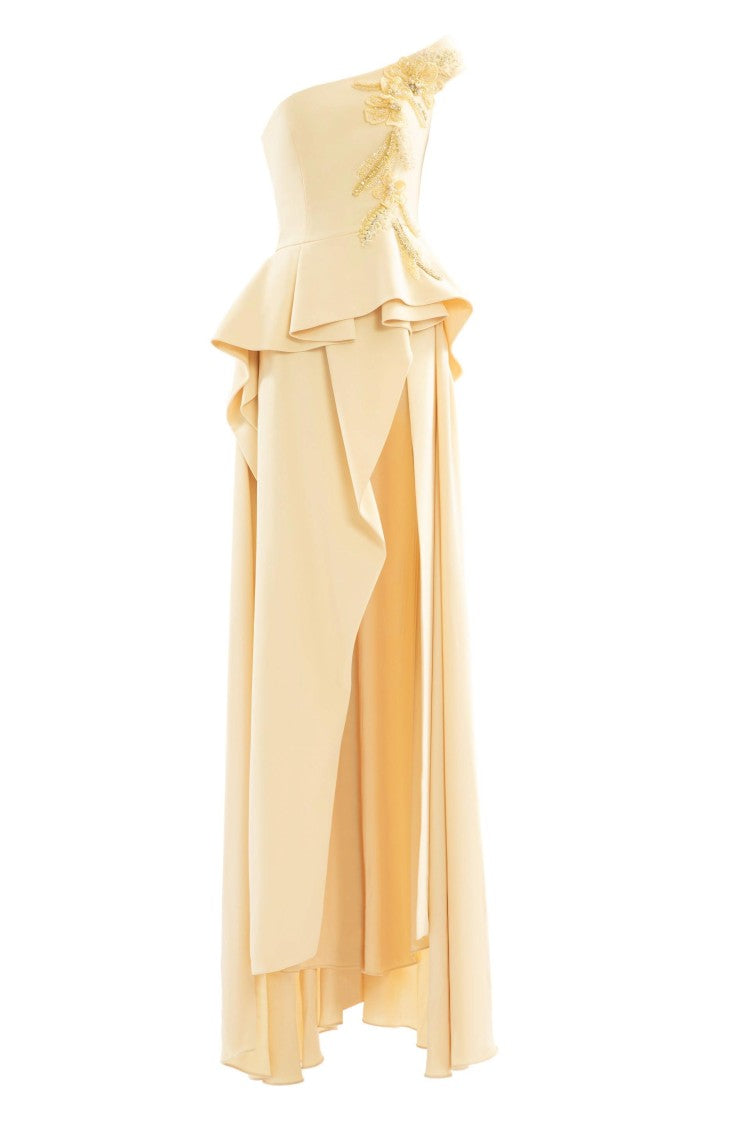 Long Crepe Embellished Dress