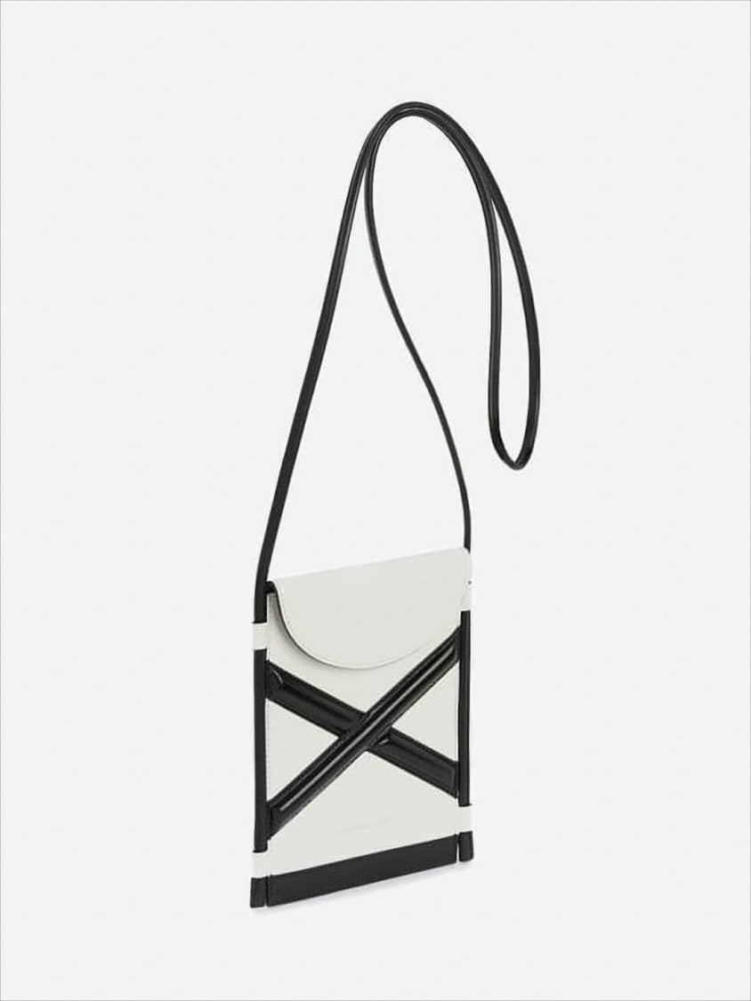 Compact White Leather Crossbody Bag with Black Accents